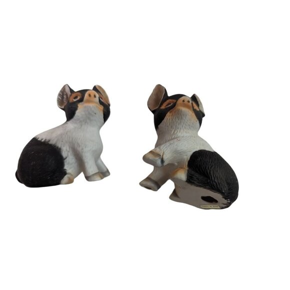 vtg Hand-Painted Black White Ceramic Pig Figurines 3.5" Pair Sitting  Reclining - Picture 3 of 8